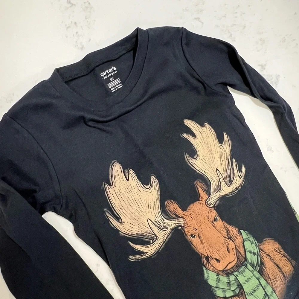 Carter's Black and Green Moose Pajama Set